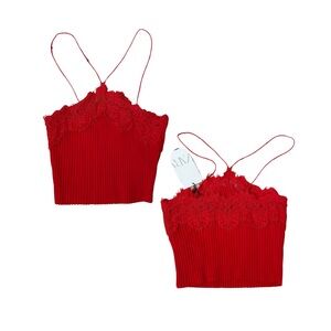 NWT Zara Red Lace Trim Cami Crop Top